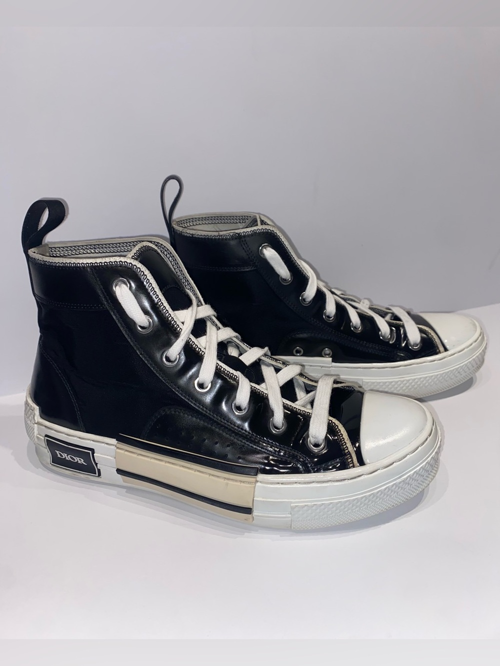 Dior B23 Black Leather and Nylon High Top Sneakers Sz 37